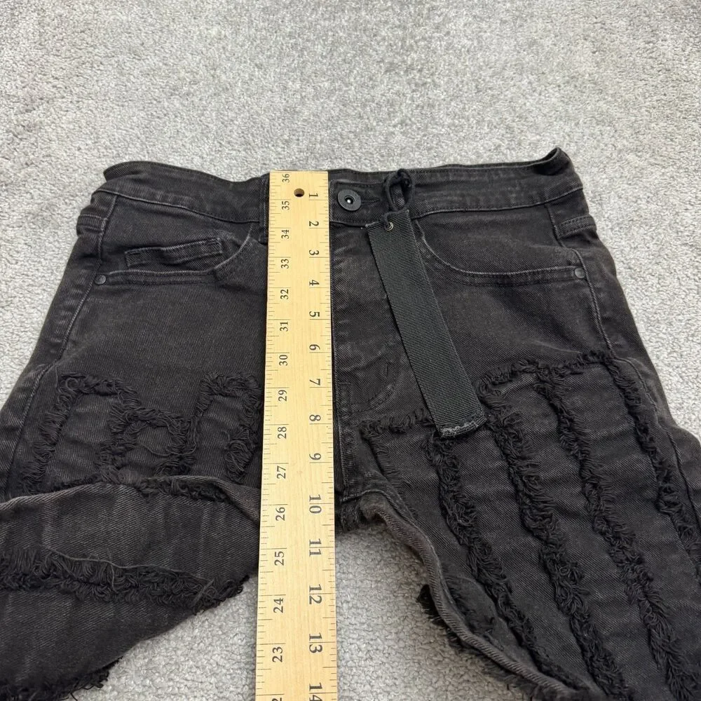 KDNK Distressed Frayed Patchwork Skinny Denim Jeans Mens 30 Black Grunge Edgy